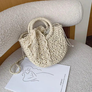 Half-Round Woven Straw Bag Summer Women Messenger Crossbody Bag