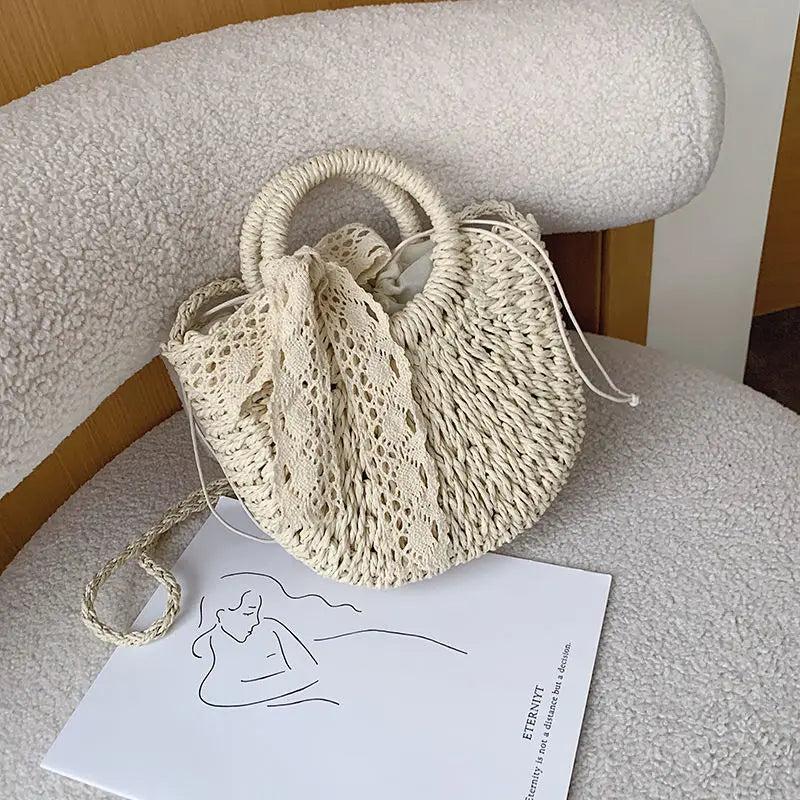 Half-Round Woven Straw Bag Summer Women Messenger Crossbody Bag