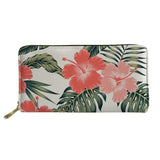 Palm Tree Leaf Pattern Long Wallet Zipper Phone Bag for Girls