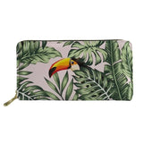 Palm Tree Leaf Pattern Long Wallet Zipper Phone Bag for Girls