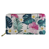 Palm Tree Leaf Pattern Long Wallet Zipper Phone Bag for Girls