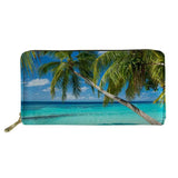 Beach Landscape Pattern Long Wallets Zipper Phone Bag for Girls Clutch Purse