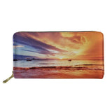 Beach Landscape Pattern Long Wallets Zipper Phone Bag for Girls Clutch Purse