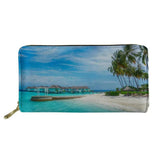 Beach Landscape Pattern Long Wallets Zipper Phone Bag for Girls Clutch Purse
