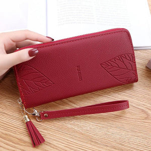 Leaf Print Women Wallets PU Purses Long Wallet Zipper Bag