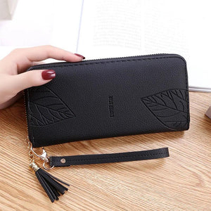 Leaf Print Women Wallets PU Purses Long Wallet Zipper Bag