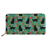 Cat Floral Printing Long Ladies Wallet Waterproof Leather Wallet Money Bag