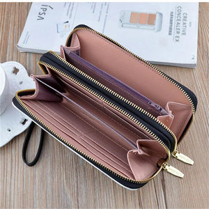 Double Zipper Hand Wallet Women Wallet Long Contrast Double Layer Wallet