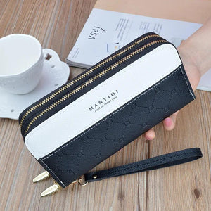 Double Zipper Hand Wallet Women Wallet Long Contrast Double Layer Wallet
