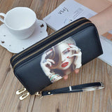 Women Double Zipper Wallet Long Printed Large Capacity Mobile Wallets For Women