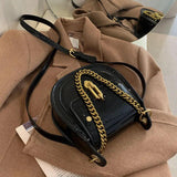 Casual Saddle Bag Metal Chain Handbag Bright Patent Leather
