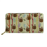 Sloth Print Ladies Leather Wallet Zipper Large Capacity Money Bag