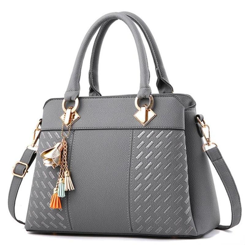 PU Leather Tassel Tote Bags Embroidery Crossbody Shoulder Bag
