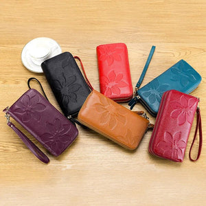 Women Leather Wallet Double Zipper Long Wallet Large Capacity