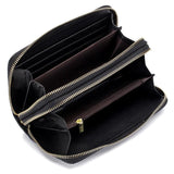 Women Leather Wallet Double Zipper Long Wallet Large Capacity