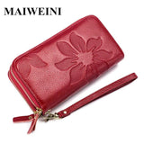 Women Leather Wallet Double Zipper Long Wallet Large Capacity