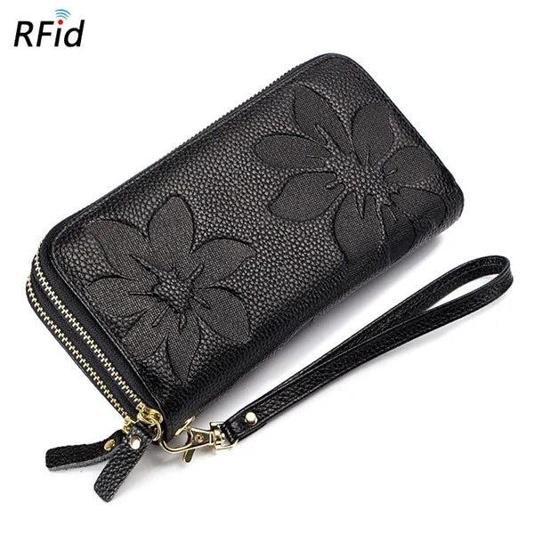 Women Leather Wallet Double Zipper Long Wallet Large Capacity