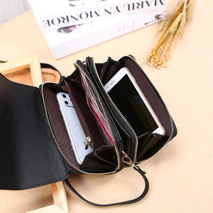 Women's PU Leather Vertical Wallet Clutch Messenger Bag