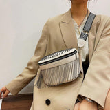 Women Chest Bag Tassel PU Leather Large Capacity Crossbody Chest Bag Zipper Bag