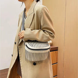 Women Chest Bag Tassel PU Leather Large Capacity Crossbody Chest Bag Zipper Bag