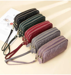 Vintage Floral Clutch Purses Leather Zipper Wallet High Capacity Wristlet