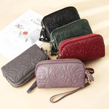 Vintage Floral Clutch Purses Leather Zipper Wallet High Capacity Wristlet