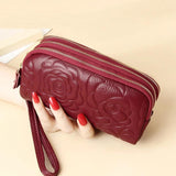Vintage Floral Clutch Purses Leather Zipper Wallet High Capacity Wristlet