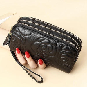 Vintage Floral Clutch Purses Leather Zipper Wallet High Capacity Wristlet