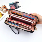 Vintage Retro Long Women's Wallet PU Leather Phone Holders Zipper Wallet