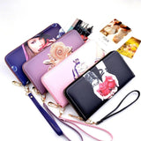 Vintage Retro Long Women's Wallet PU Leather Phone Holders Zipper Wallet