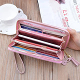Vintage Long Woman Purse PU Leather Rfid Holder Ladies Purse Retro Zipper