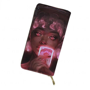 African Girl Print Long PU Leather Wallet for Women
