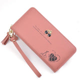 Long Women's Wallet PU Leather Rfid Holder Vintage Zipper Purse