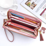 Long Women's Wallet PU Leather Rfid Holder Vintage Zipper Purse