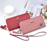 Long Women's Wallet PU Leather Rfid Holder Vintage Zipper Purse