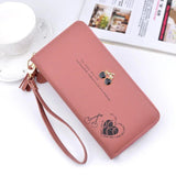 Long Women's Wallet PU Leather Rfid Holder Vintage Zipper Purse