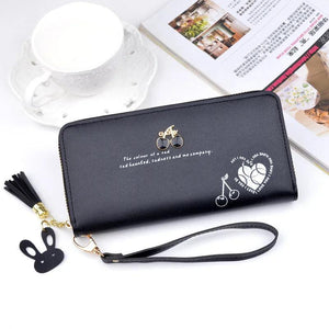 Long Women's Wallet PU Leather Rfid Holder Vintage Zipper Purse