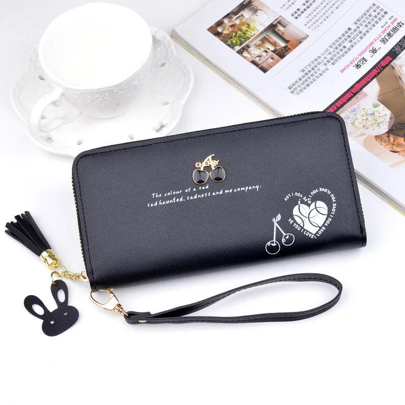 Long Women's Wallet PU Leather Rfid Holder Vintage Zipper Purse