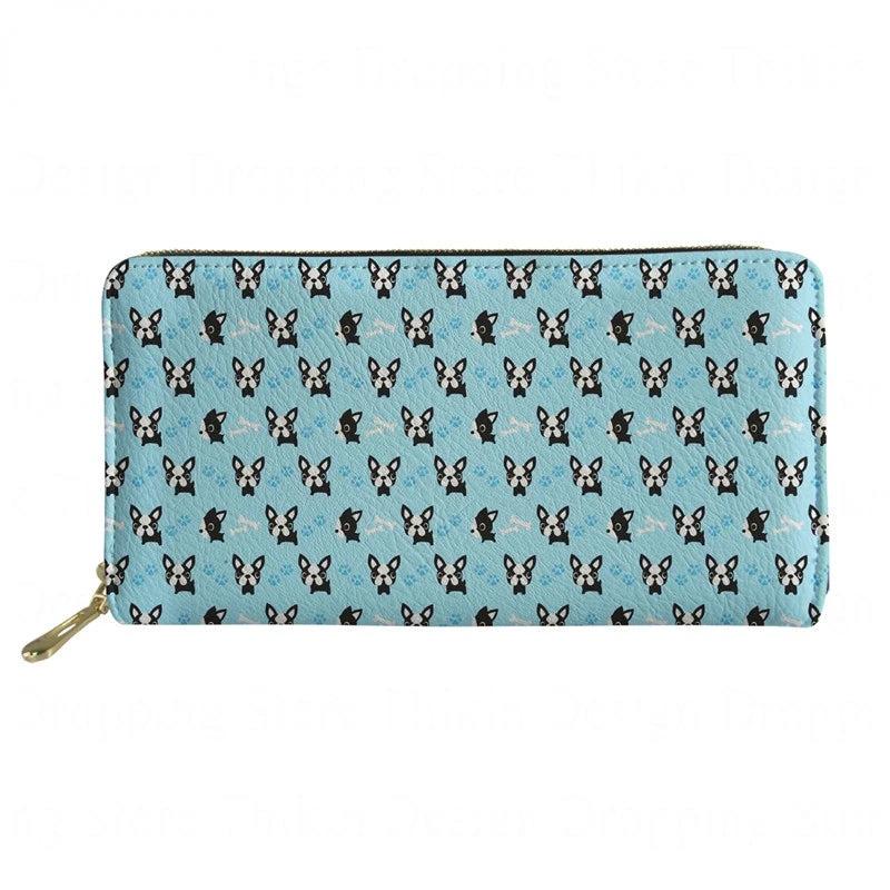 Boston Terrier Dog Print Wallet for Women Girls Zipper Clutch Purse