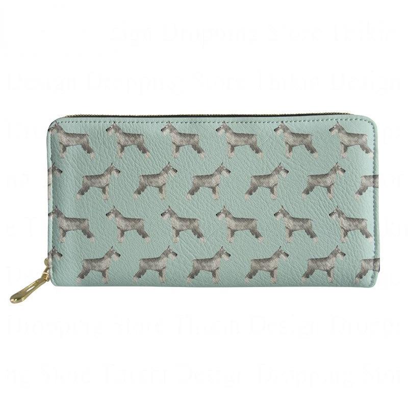 Women Schnauzer Pattern Slim Wallet Mobile Money Bag Ladies PU Leather Purse