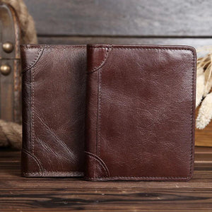 Men's Leather Wallet Short Thin Vertical First Layer Cowhide Retro