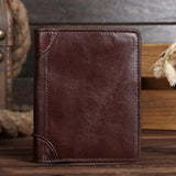 Men's Leather Wallet Short Thin Vertical First Layer Cowhide Retro