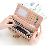 Vintage Frosted Buckle Long Wallet Matte Leather Lady Purse