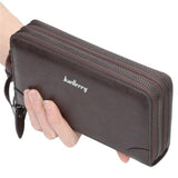 Pu Leather Men's Clutch Wallet Double Zip Long Purse Money Bag