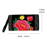 Ethnic Style Embroidered Flowers Canvas Wallet Key Case