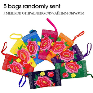 Ethnic Style Embroidered Flowers Canvas Wallet Key Case