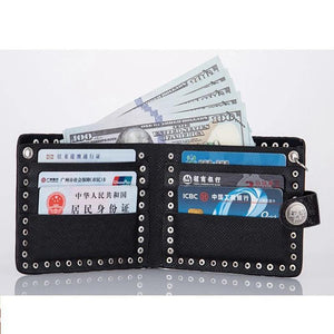 Vintage Punk Rock Skull Heads Cross Biker Wallet with Key Chain