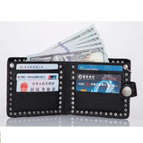 Vintage Punk Rock Skull Heads Cross Biker Wallet with Key Chain