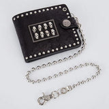 Vintage Punk Rock Skull Heads Cross Biker Wallet with Key Chain