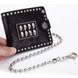 Vintage Punk Rock Skull Heads Cross Biker Wallet with Key Chain